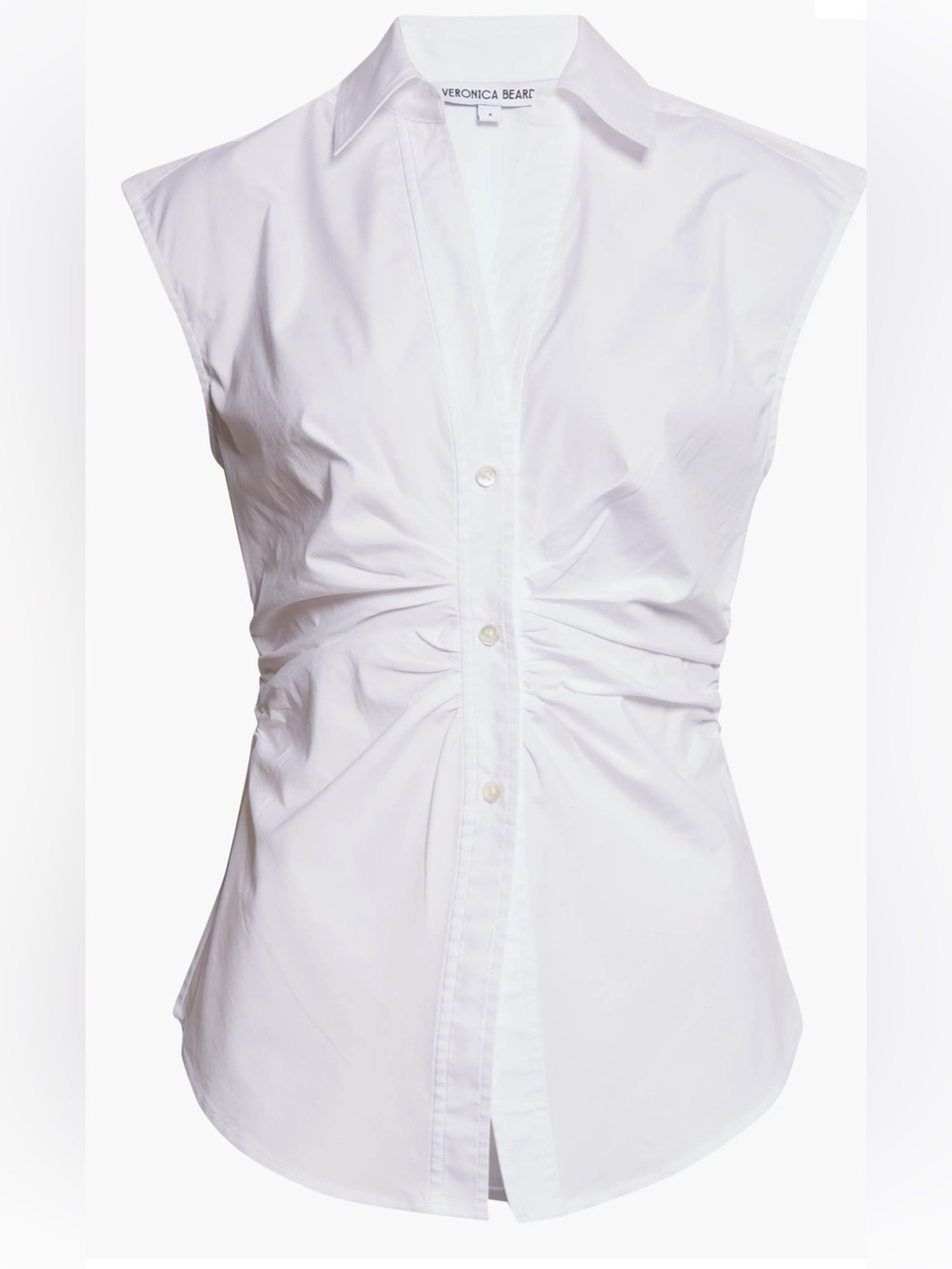 Veronica Beard White Sleeveless Ruched Button-Front Top